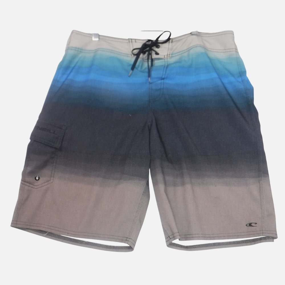 ONeill Mens Blue Grey Ombre Board Shorts Size‎ 34 Cargo Pocket Swim Trunks